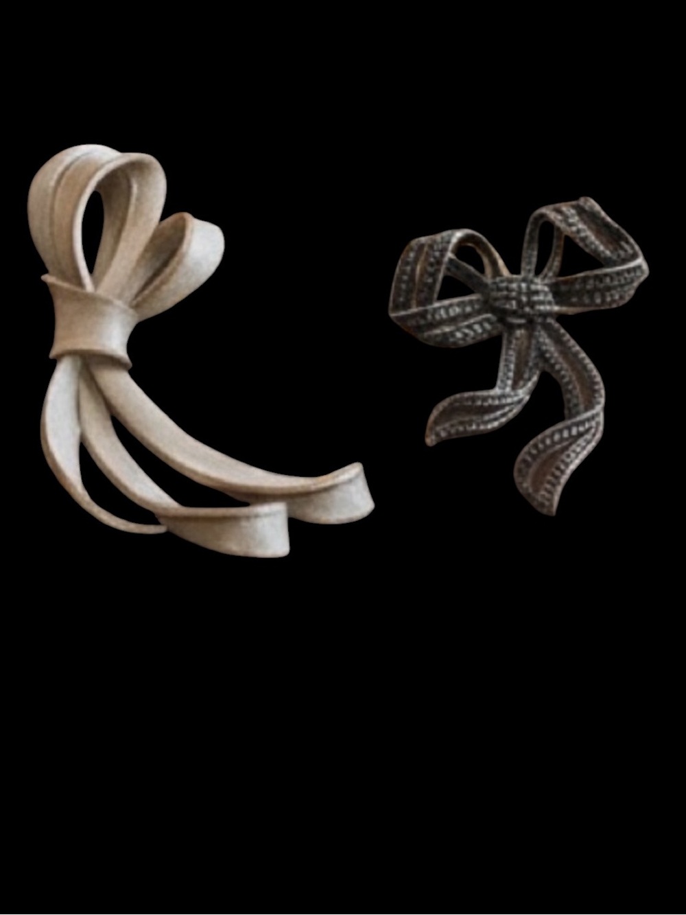 Vintage 2 pc Lot Silver and‎ Gold Tone Ribbon Bow Pin Brooch Marcasite Art Deco